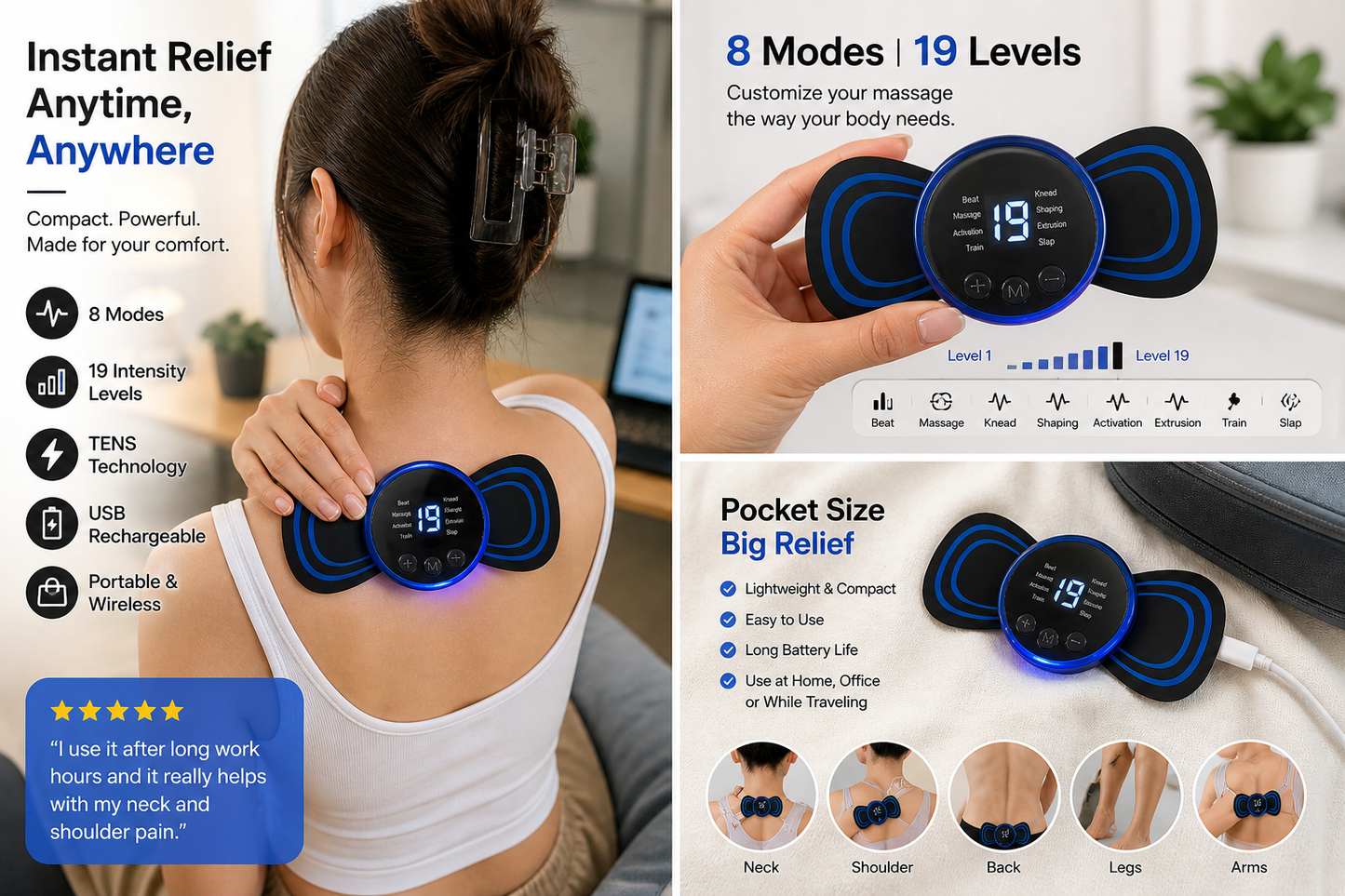 Mini Smart Massager for Neck & Back Pain Relief